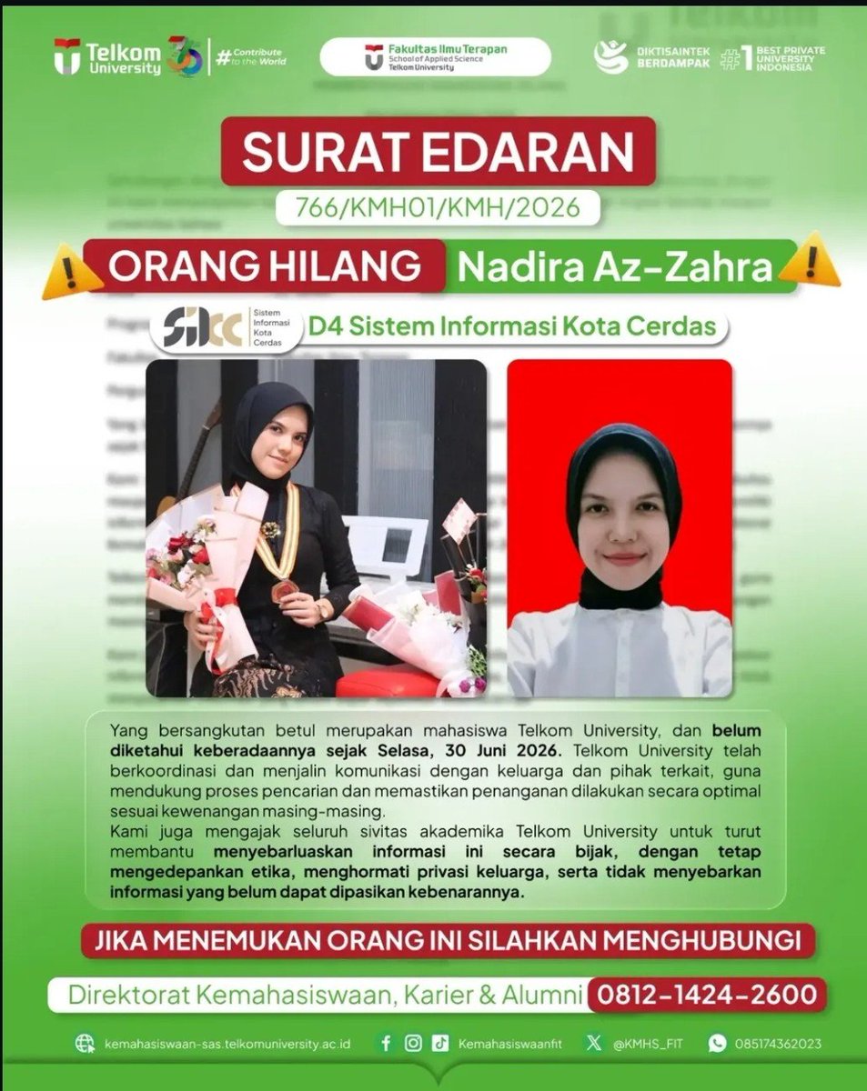 michellelelele_'s tweet photo. UPPPP LAGI GUYSSS, ini uda ada surat edaran dari kampus yaa

kronologi terbaru yang aku dapet dari keluarganya yang sempet di wawancara pihak liputan 6, beliau ini sudah sampai kampus barulah selang 2 jam setelah itu langsung hilang kabar (ig deactive, wa deactive juga) https://t.co/mExeIfb0sC