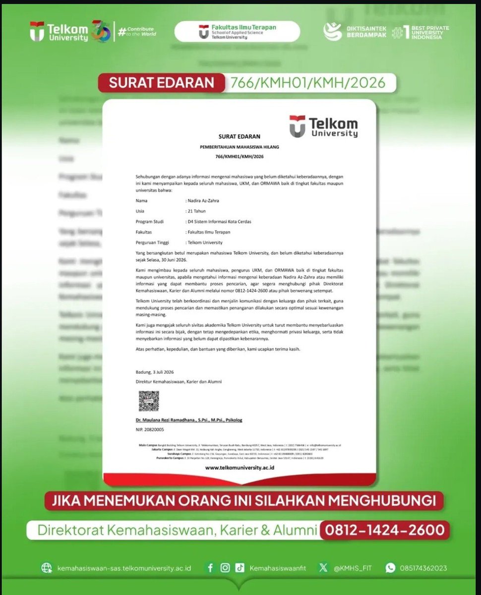 michellelelele_'s tweet photo. UPPPP LAGI GUYSSS, ini uda ada surat edaran dari kampus yaa

kronologi terbaru yang aku dapet dari keluarganya yang sempet di wawancara pihak liputan 6, beliau ini sudah sampai kampus barulah selang 2 jam setelah itu langsung hilang kabar (ig deactive, wa deactive juga) https://t.co/mExeIfb0sC