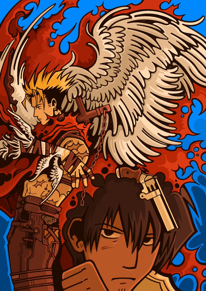 Jovu812's tweet photo. redraw of my favorite trimax cover art (8th one)
#VashTheStampede #Wolfwood #vashwood #trigun https://t.co/lmx35DGdUn