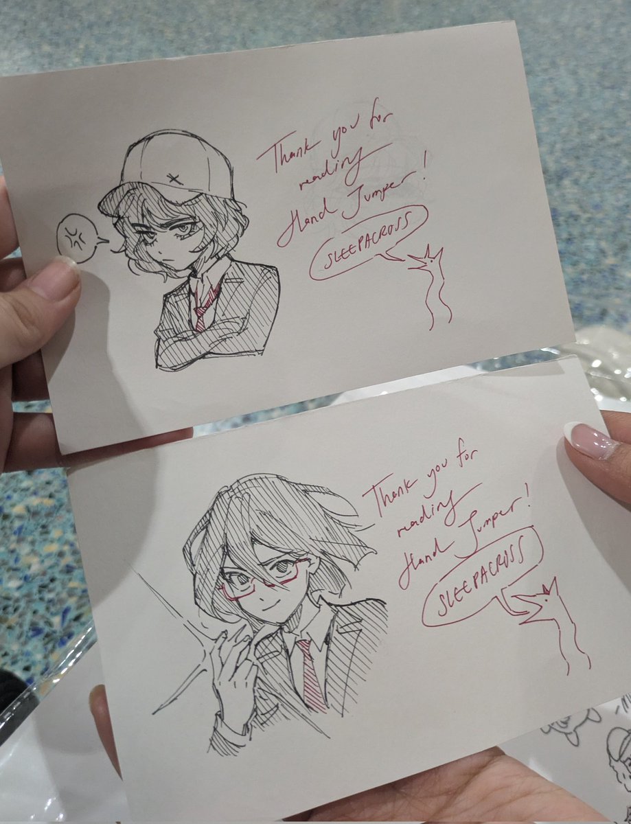 mutedbait's tweet photo. thanks so much to sleepacross for the handjumper drawings at the ax meetup! we had so much fun cosplaying ryujin and sayeon :] #AX2026 #Handjumper https://t.co/NrpIsJbLz7