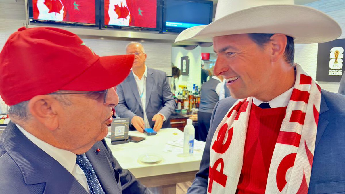 youamrani's tweet photo. Fantastic meeting with the Canadian Secretary of State for Sports, the Honourable Adam van Koeverden. We discussed how football and sports, more broadly, can be a lever for cultural understanding. Today, ⚽️football unites us more than ever and we look forward to host 🇨🇦Canada in the upcoming 2030 🏆FIFA World Cup to be held in #Morocco, #Spain and #Portugal. @vankayak @MarocDiplomatie @MincomMA