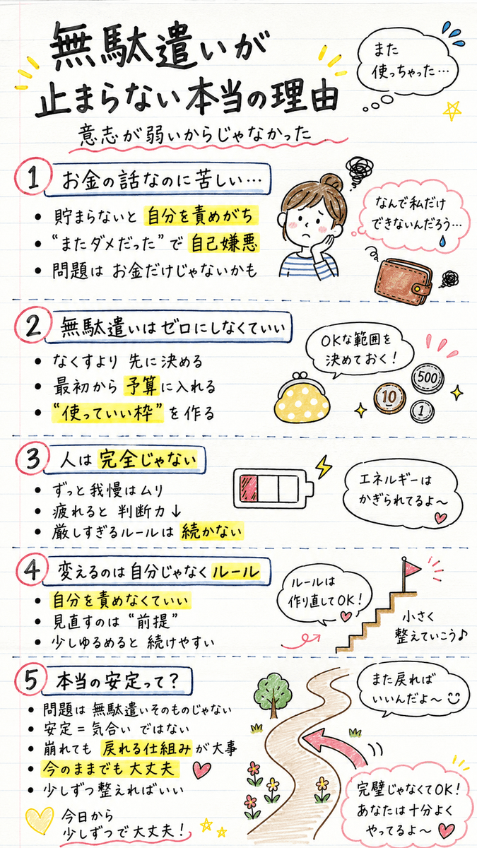 coh_enzyme's tweet photo. 無駄遣いを減らしたいなら、
「我慢」を増やすより先に見直したいことがあります。

実は、続く人ほど完璧を目指していません。

お金も心も軽くなる考え方を記事にまとめました✨

#家計管理 #マネーリテラシー https://t.co/1Go1wZeyX5