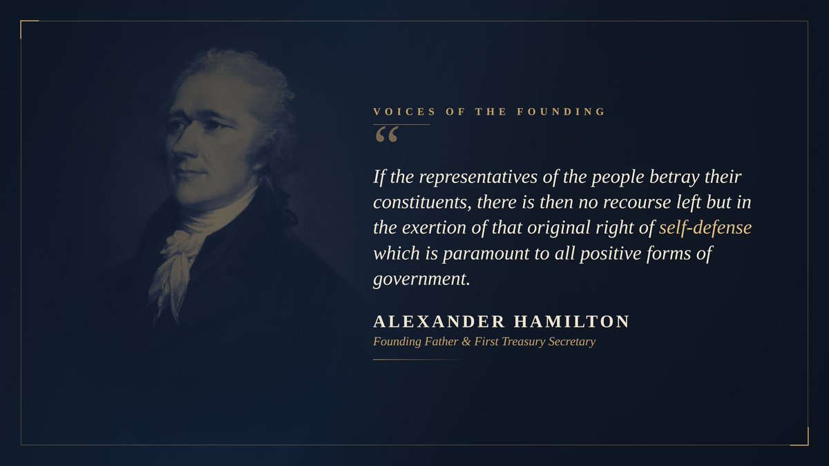 PatrickWSteward's tweet photo. “If the representatives of the people betray their constituents, there is then no recourse left but… that original right of self-defense which is paramount to all positive forms of government.” — Alexander Hamilton 🇺🇸
#America250 #Hamilton #Federalist #Liberty #FoundingFathers https://t.co/MKeNFf2PWe
