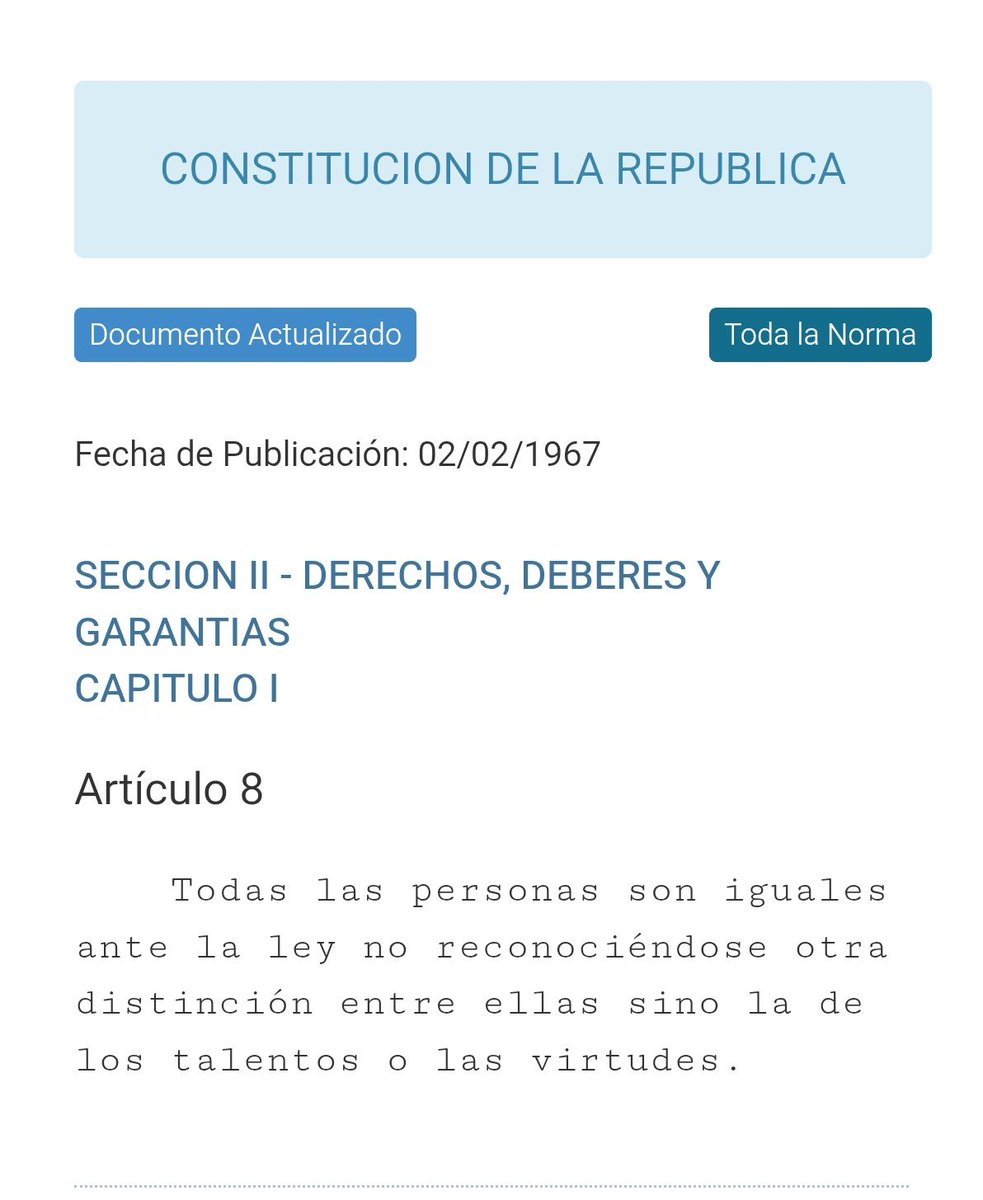 WAMARCANOR's tweet photo. @lelelisa7 2/2

LOS DERECHOS NO SE AGRADECEN, SE EJERCEN, ser extranjero y tener un derecho en igualdad a un nacional no es un privilegio como lo quieres hacer ver, es un mandato de la constitución de la ROU, art. 8 https://t.co/LTgpArWkU8