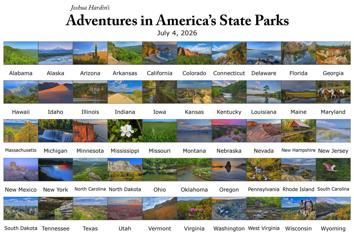 ViewfinderMedia's tweet photo. Wishing all a fabulous 4th of July, no matter how you choose to observe this extraordinary 250th anniversary. Over the last 3 years, I traveled all 50 states to photograph at least a couple state parks in each. Here are previews of some of those images to enjoy. https://t.co/sgD7xwBxmn