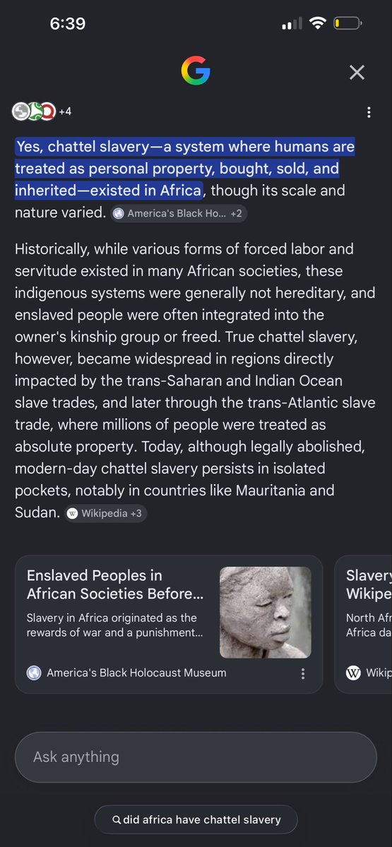 DearOld_Debs's tweet photo. @CharlesN83072 @RajeezusBackup @Nibiru1000 Don’t change the subject. Being sold for interconflicts in there country when people could work from being a slave to being a citizen in there land IS NOT the same as what happened to black people in the Americas. This is how you use the internet for information ☺️ https://t.co/l9CHSKvHFI