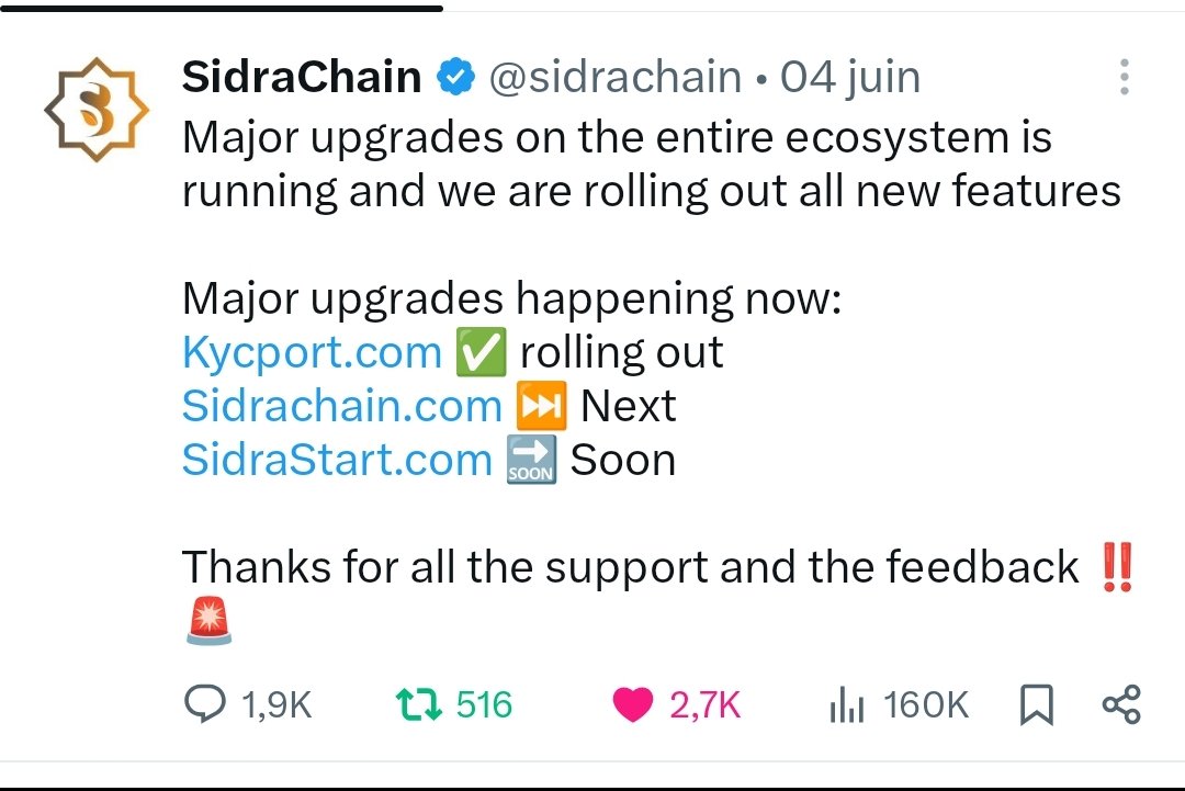 Mdridi1988's tweet photo. It's been a month since this post, and the community is still waiting for a clear update.
The community has shown patience and supported the project through difficult times. It deserves transparency about what has been completed, what has been delayed, and why.
@sidrachain https://t.co/dmhgGmzEfw
