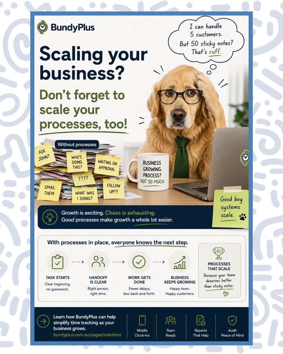 BundyPlus's tweet photo. Scaling your business means the process needs to grow with the workload. π Start by writing down where a task begins and who takes it next, so growth doesn't have to depend on someone remembering the process. https://t.co/wO5ZSLcwG6
#bundyplus #businessgrowth #workforce https://t.co/HwZJdrXbeI
