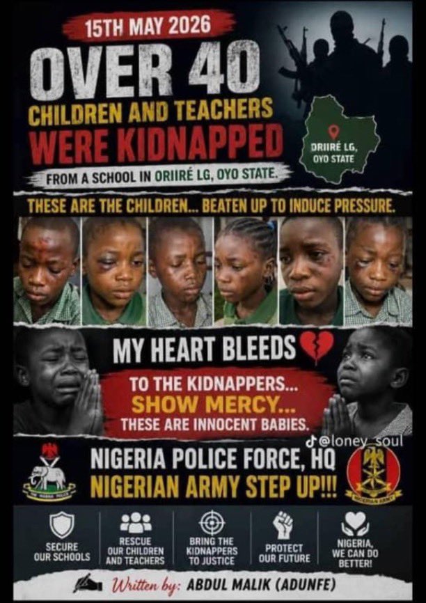 DocOmeiza's tweet photo. Before you sleep
Kindly say a prayer

Its almost day 51 in captivity for
7 teachers and
39 children in Oyo

40 plus children in Borno State 
We're kidnapped the same day.
Total of 86 people. 

20 or more were kidnapped in Kogi state for whom it is almost day 23 as well...
#BRINGBACKOURCHILDREN