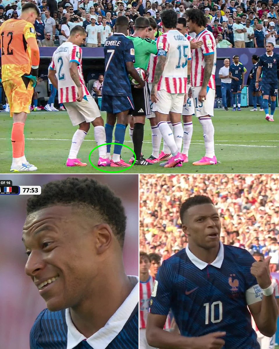 ESPNFC's tweet photo. Mbappe after Paraguay tried to mess with the penalty spot and he scored anyway 😭 https://t.co/v2udkpYIvI