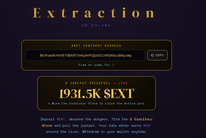 BertssSunga's tweet photo. Hey! Check out Extraction!  

It's a Web3 mining game on Solana where you mine resources, upgrade your idle miner, spin the daily wheel, and compete for massive jackpots.  

 Join now and claim 50,000 $EXT FREE to get started!   

https://t.co/MF2D0ocHff https://t.co/niRD1gsmSq