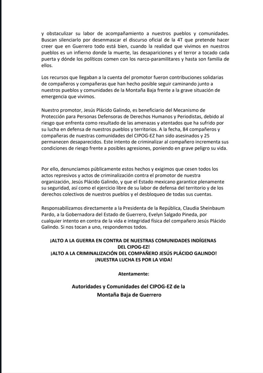 CNI_Mexico's tweet photo. ALERTA: EL GOBIERNO CONGELA LAS CUENTAS BANCARIAS DE JESÚS PLÁCIDO GALINDO, DELEGADO DEL CONGRESO NACIONAL INDÍGENA

https://t.co/IGV3HwMOH5 https://t.co/OUHWl2zp7T