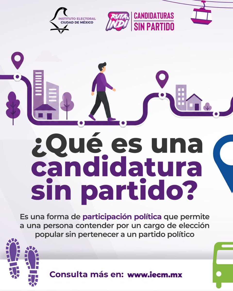 Distrito26_IECM's tweet photo. ¿Sabías que puedes aspirar a un cargo público sin pertenecer a un partido político? 🙌​

Con #RutaIndi conoce qué son las candidaturas sin partido, quiénes pueden participar y cuáles son los pasos para registrarse. 👏 https://t.co/UmqyUsw5ua