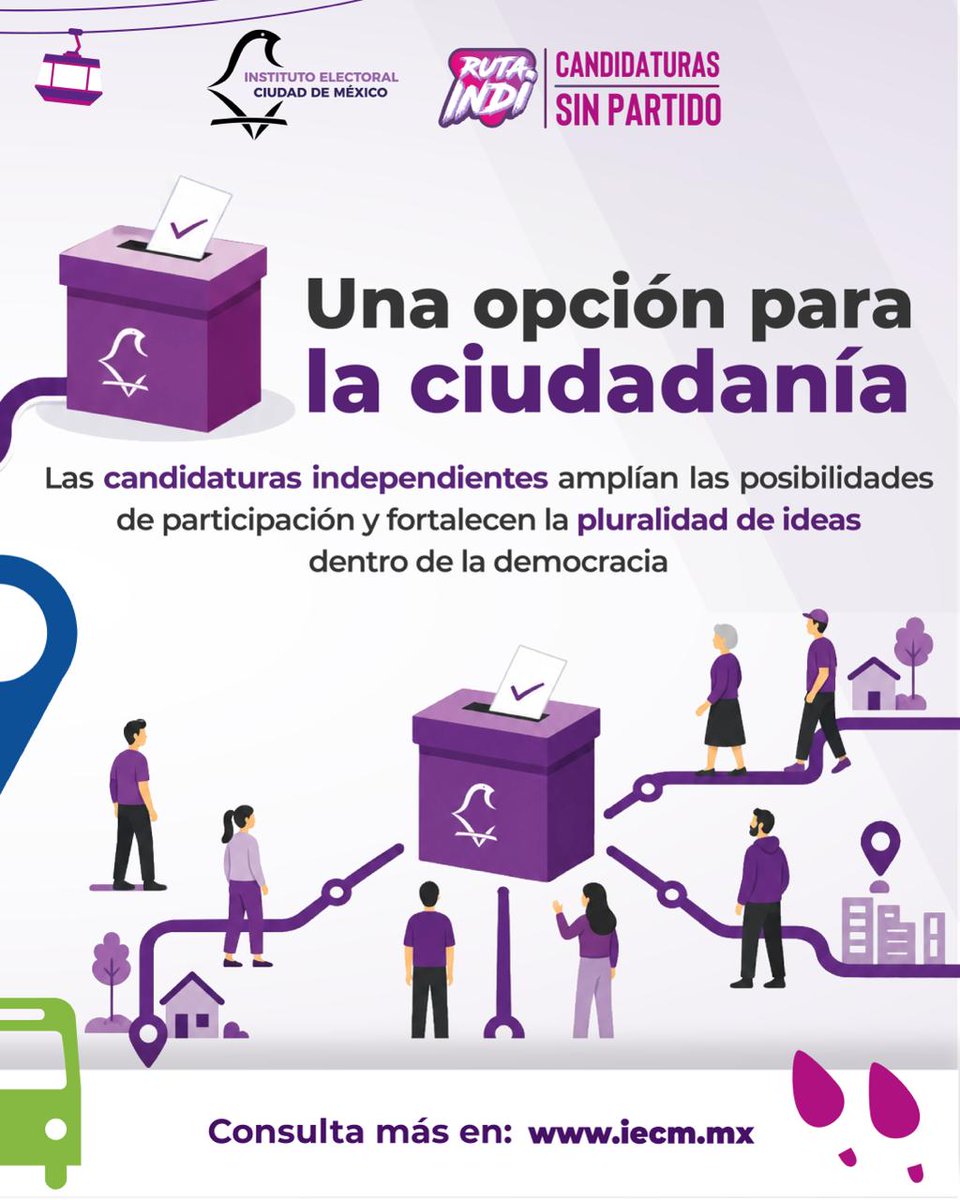 Distrito26_IECM's tweet photo. ¿Sabías que puedes aspirar a un cargo público sin pertenecer a un partido político? 🙌​

Con #RutaIndi conoce qué son las candidaturas sin partido, quiénes pueden participar y cuáles son los pasos para registrarse. 👏 https://t.co/UmqyUsw5ua