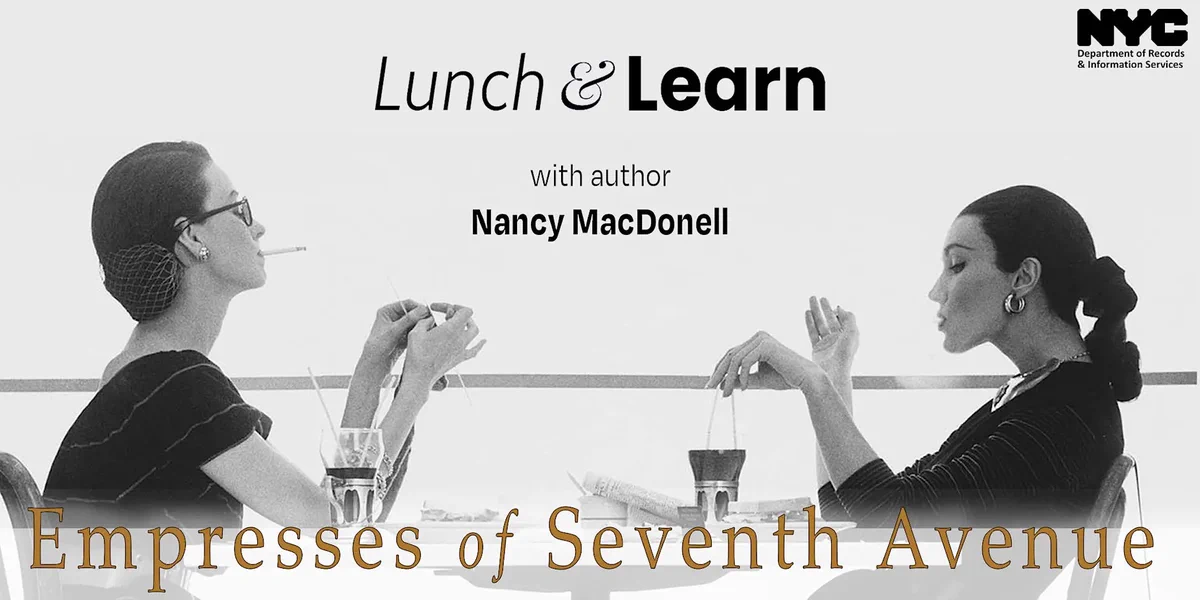 Two women seated at a table with drinks, engaged in conversation during a Lunch & Learn event featuring author Nancy MacDonell.