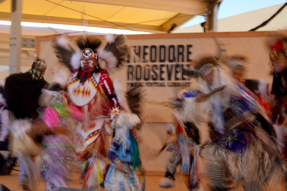 TRPresLibrary's tweet photo. A dance and cultural performance by the MHA Nation honoring enduring traditions, culture, and a deep connection to the lands of the Northern Plains. https://t.co/8wGPJHhriP