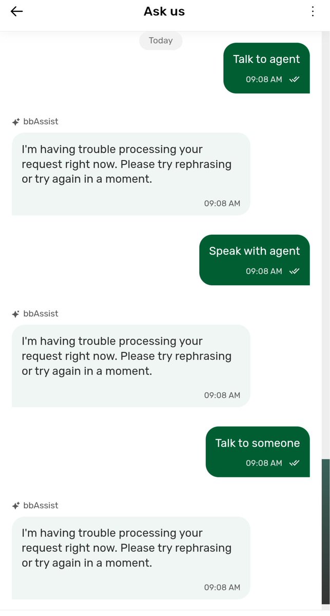 DealsDhamaka's tweet photo. These chatbots have taken away the human touch from customer interactions.

I received spoiled milk from BigBasket this morning. The only option in the app was to return the product.

I was simply trying to ask customer support how I'm supposed to return a liquid product, but the bot's solution was to send a rider to collect it.

Sometimes, automation crosses the line into absurdity.

Stupidity. Utter stupidity.