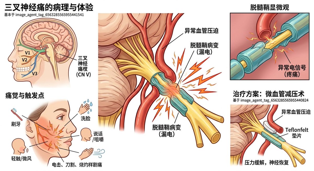 caiancheng's tweet photo. 三叉神经痛（Trigeminal Neuralgia）被公认为人类世界中疼痛感最高、最剧烈的疾病之一，甚至在医学界被称为“天下第一痛”。
这种痛往往来得毫无征兆，发作时像遭到了电击、刀割、火烧或针刺一般，而且通常局限于脸部的某一边。 https://t.co/Atr0J1H6Kl