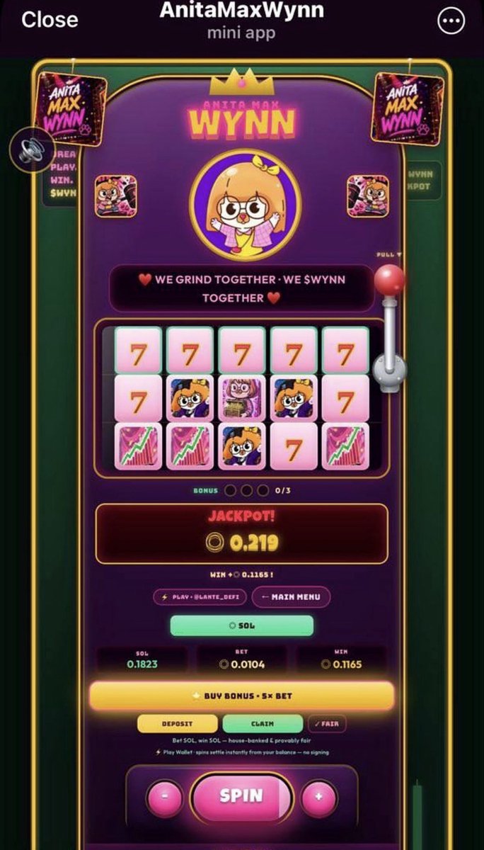 FSBASEDWHALE's tweet photo. @cryptoyamal Hey @cryptoyamal ! You need to check Anita max $WYNN community out!
These guys are building a casino terminal on tg! Aside from the mind blowing lore the community is incredible! https://t.co/P37Ajby8bc