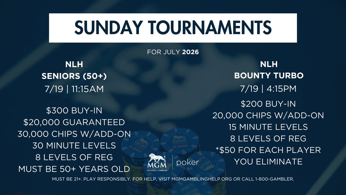 MGMNH_Poker's tweet photo. Sunday, July 19

Poker has a funny way of rewarding patience... right after testing every ounce of it. 

New week, fresh cards, clean slate. 

🃏💙 #SundayGrind #MGMNHPoker https://t.co/ceDbMwnsZV
