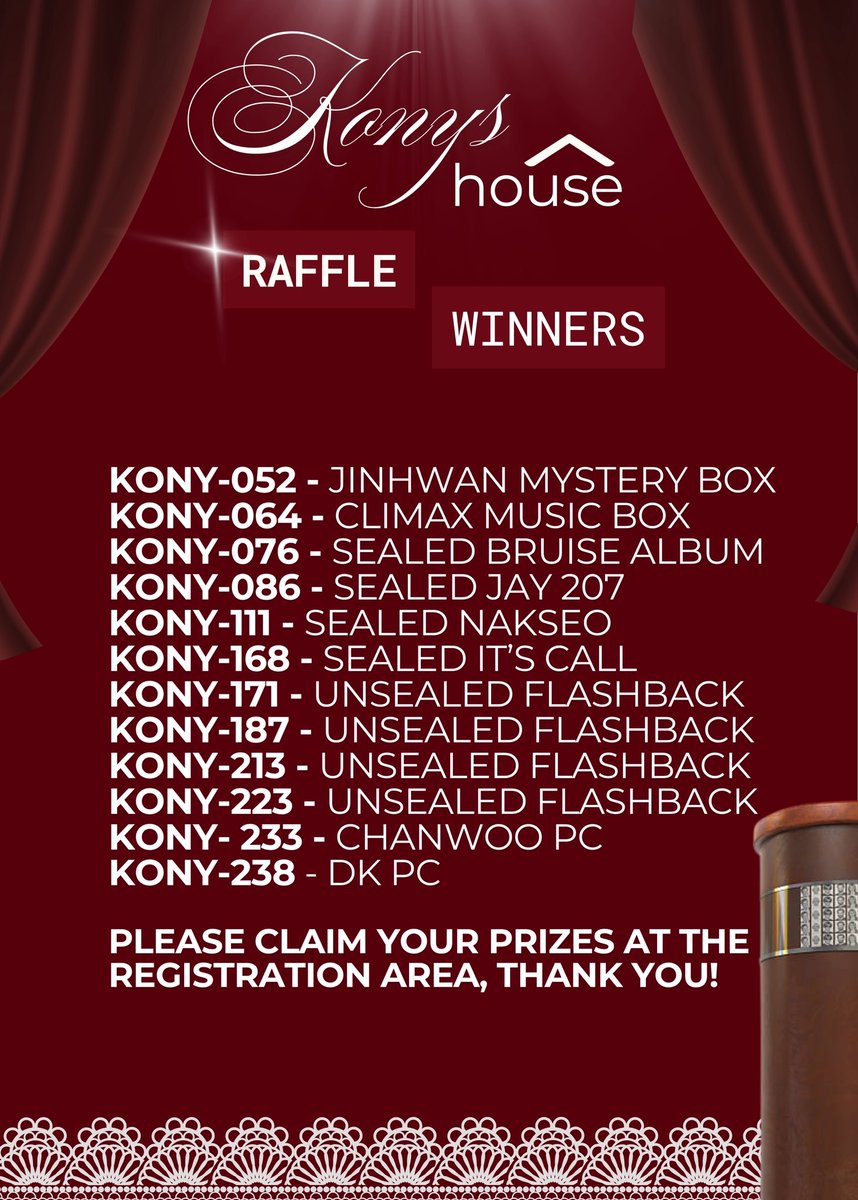 fairiejinani's tweet photo. [🏠🚪]

KONGRATULATIONS to the 3rd batch of raffle winners of Kony’s House! 🎉🏆
Your luck has spoken—your prizes are ready for claiming! Please proceed to the registration area! ❤️ https://t.co/rzXtYDLNjP