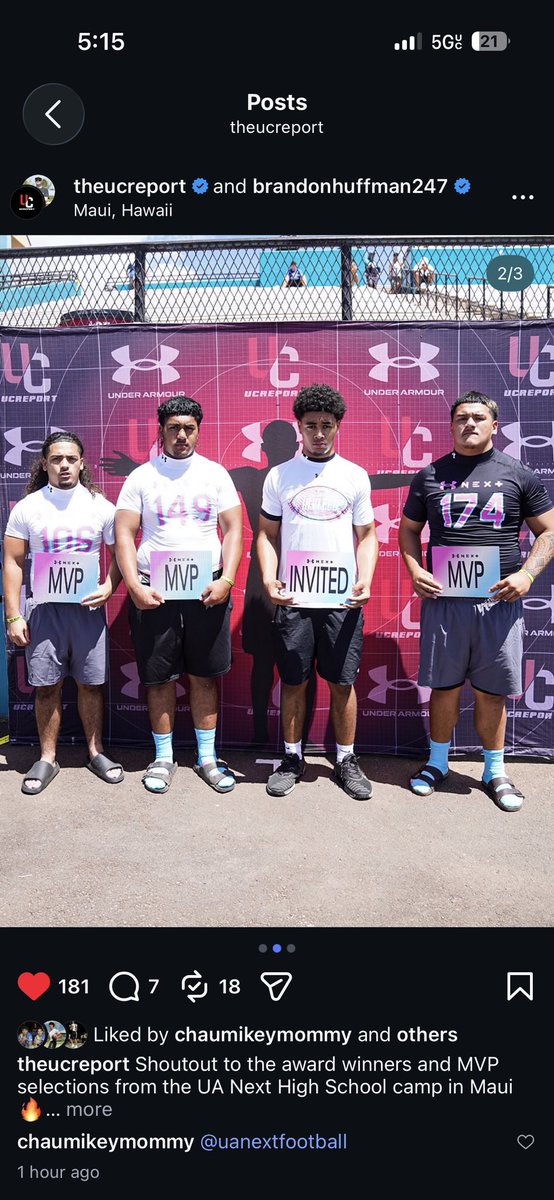 ChazzKapahu3's tweet photo. Honored to be awarded the running back MVP award for the under armor camp in Maui. @UANextFootball @GregBiggins @BrandonHuffman https://t.co/bkbBXj83Vm