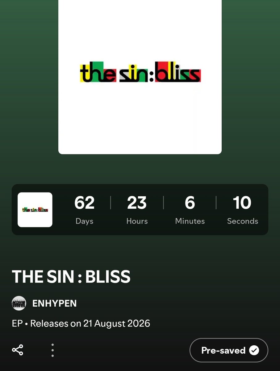 jaeyunabi's tweet photo. GUYS DOUBLE CHECK YOUR PRE-SAVE!!

I just checked mine and idk why it's not saved when i already did it weeks ago 😭

PRE-SAVE ENHYPEN THE SIN : BLISS
(https://t.co/paYo7Bupoz) https://t.co/oBgRj9UvoW