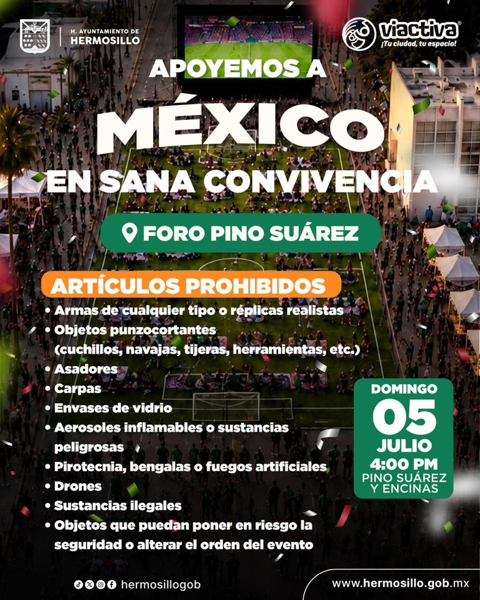 kioscomayor's tweet photo. 🟢Todo listo en Foro Pino Suárez para el encuentro México-Inglaterra este domingo 
🟢Durante la transmisión del partido de futbol se contará con seguridad, oferta gastronómica, puntos de hidratación y recreación. // https://t.co/8VIXRKfnlW a través de @Kioscomayor ||
@LinaBuenoLopez @SoledadDurazo @Amalia_Escobar @KatyAmavizca @LicDeDios @sylvia_duarte @MUDECITA @artemisalopezc @rquirrin @fjespriella @ABN58 @valsamor3 @JCerecer @Elparaclito @AlexRomeroAyala @kunfupanda2 @miseleccionmx @HermosilloGob @Policia_HMO @MesaKioscoMayor