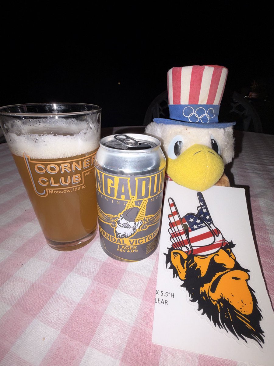 berniewilsonEC's tweet photo. If you’re not sitting on your patio on July 4 drinking a Vandal Victory Lager in a @cornerclub glass accompanied by a patriotic Joe Vandal decal and Sam the Eagle from the 1984 LA Olympics, are you even an American?
Tnx to @Jerekwolcott for the Vandals swag.
#GoVandals #FUBJC https://t.co/BuVw1BebOW