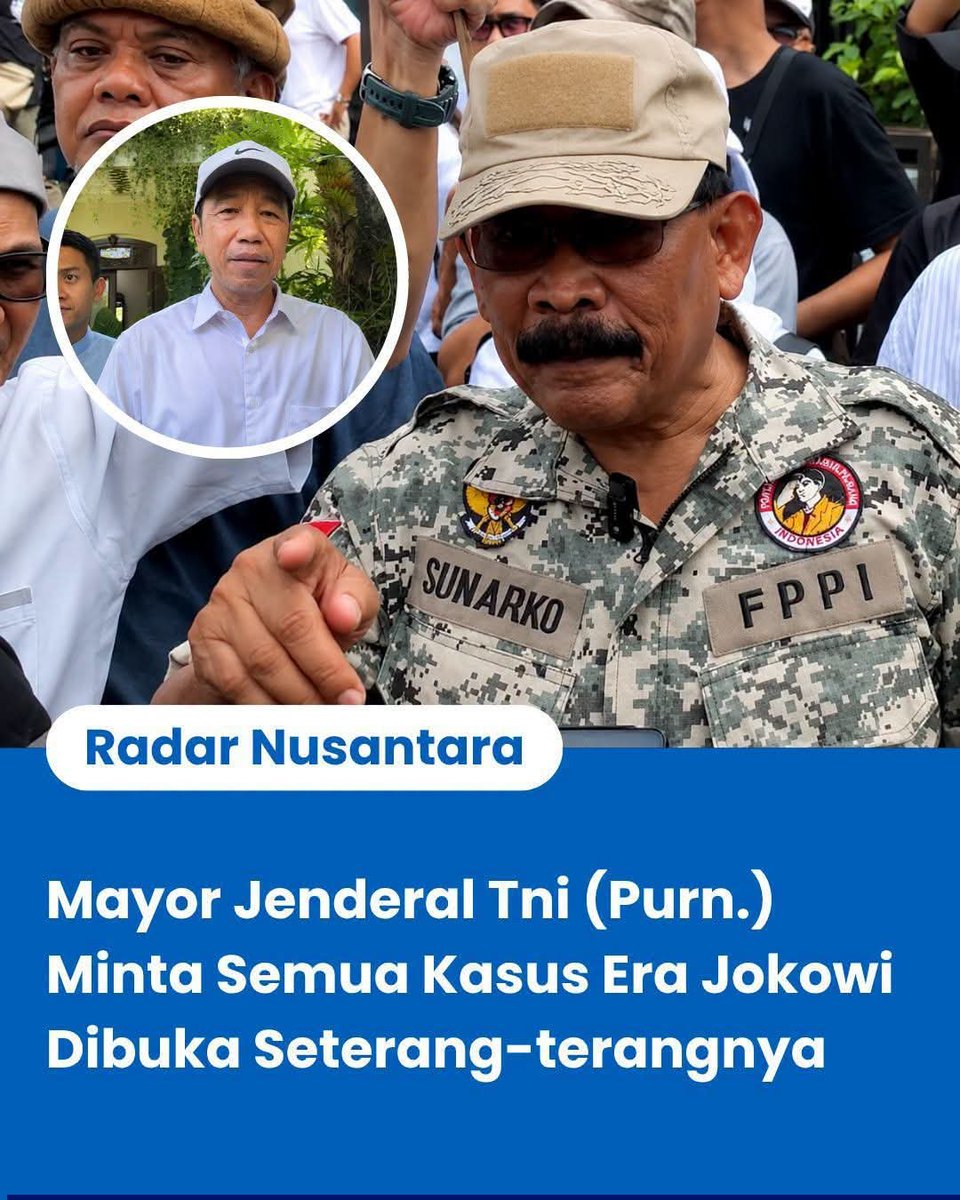 ArdieSuhardi321's tweet photo. TANGKAP, ADILI DAN PENJARAKAN JOKOWI...

MAYOR JENDERAL TNI (purn) SOENARKO MINTA SEMUA KASUS ERA JOKOWI DIBUKA SETERANG-TERANGNYA....‼️

#TragediNasionalIjazahPalsu
#TragediNasionalIjazahPalsu
🆘🆗 https://t.co/KPxZfrk0r6