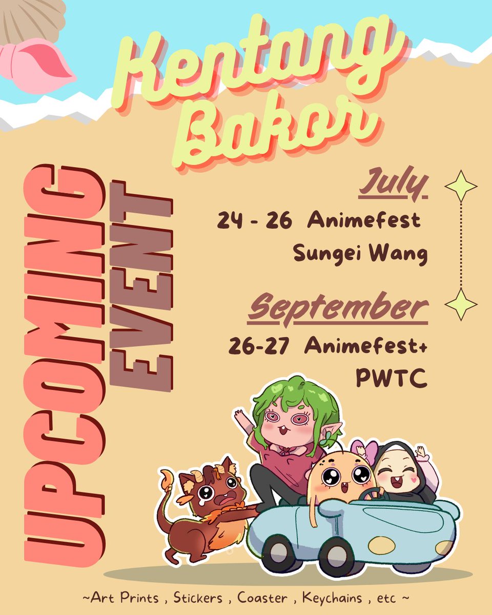 kentangbakor's tweet photo. The secret is out! 📢
KentangBakor &amp; friends are hitting the road! 🎉 Grab my merch, prints, stickers &amp; new designs in person here:

​🗓️ July 24–26
📍 Animefest | Sungei Wang Plaza

​🗓️ Sept 26–27
📍 Animefest+ | PWTC

​Catalogue dropping soon. Which event will you visit? 👇 https://t.co/0ey25W8ESk