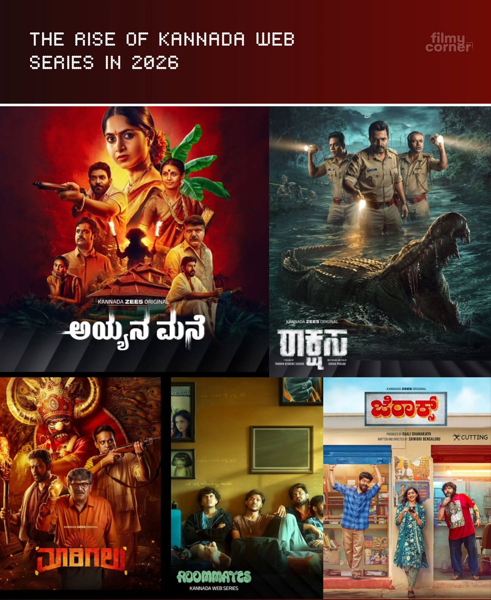 filmycorner9's tweet photo. The Rise of Kannada Webseries in 2026 

#JERAX
#RAAKSHASA
#MAARIGALLU
#ROOMMATES 
#AYYANAMANE

which one you liked it ? https://t.co/L2NWDO3AiC