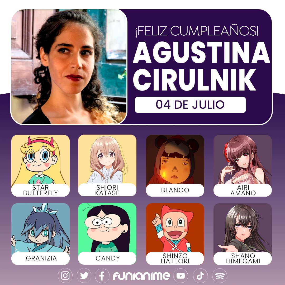 funianime's tweet photo. 🥳¡Muchas felicidades a la talentosa cantante, locutora y  actriz de doblaje Agustina Cirulnik por su cumpleaños!🥳 🇦🇷 https://t.co/ZHNCaBd0WO
