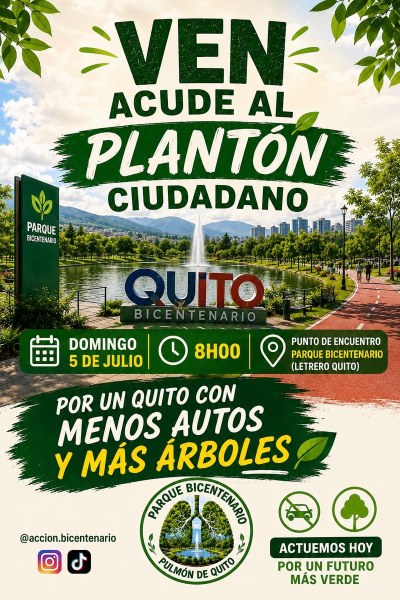 ApoyoYasuni's tweet photo. Defendamos nuestro Parque Bicentenario
✊🏻✊🏻✊🏻
Domingo 8:00 AM - Punto de Concentración: Detrás del Centro de Convenciones en las letras de #Quito.

El Municipio de Quito ha propuesto una remodelación que incluye la extensión de dos vías para paso vehicular  🚙🚗🛻🚚🚛... https://t.co/0fEITKUv8J
