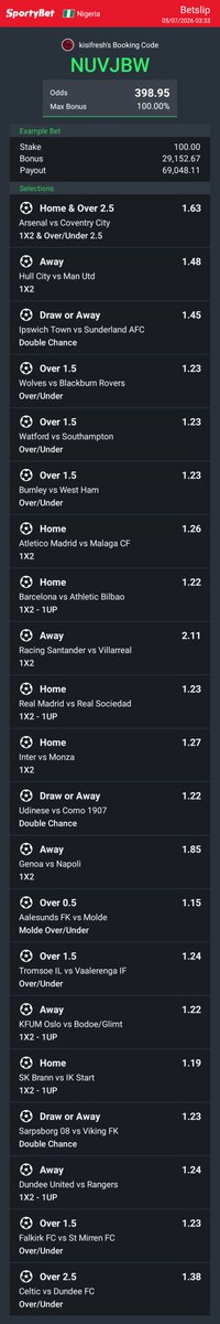 kidifresh4's tweet photo. Hey check out the bet I just placed on Sportybet! https://t.co/8tO1xIPZbG https://t.co/omaGXgtRMy