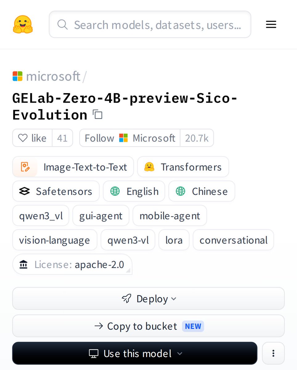 HuggingModels's tweet photo. Imagine an AI that sees your screen, reads text and images, and takes actions on your phone or desktop. That's GELab Zero 4B, a vision-language model designed to be your personal GUI agent. It's like giving your apps a pair of eyes and a brain. https://t.co/nNEt1PKVaq