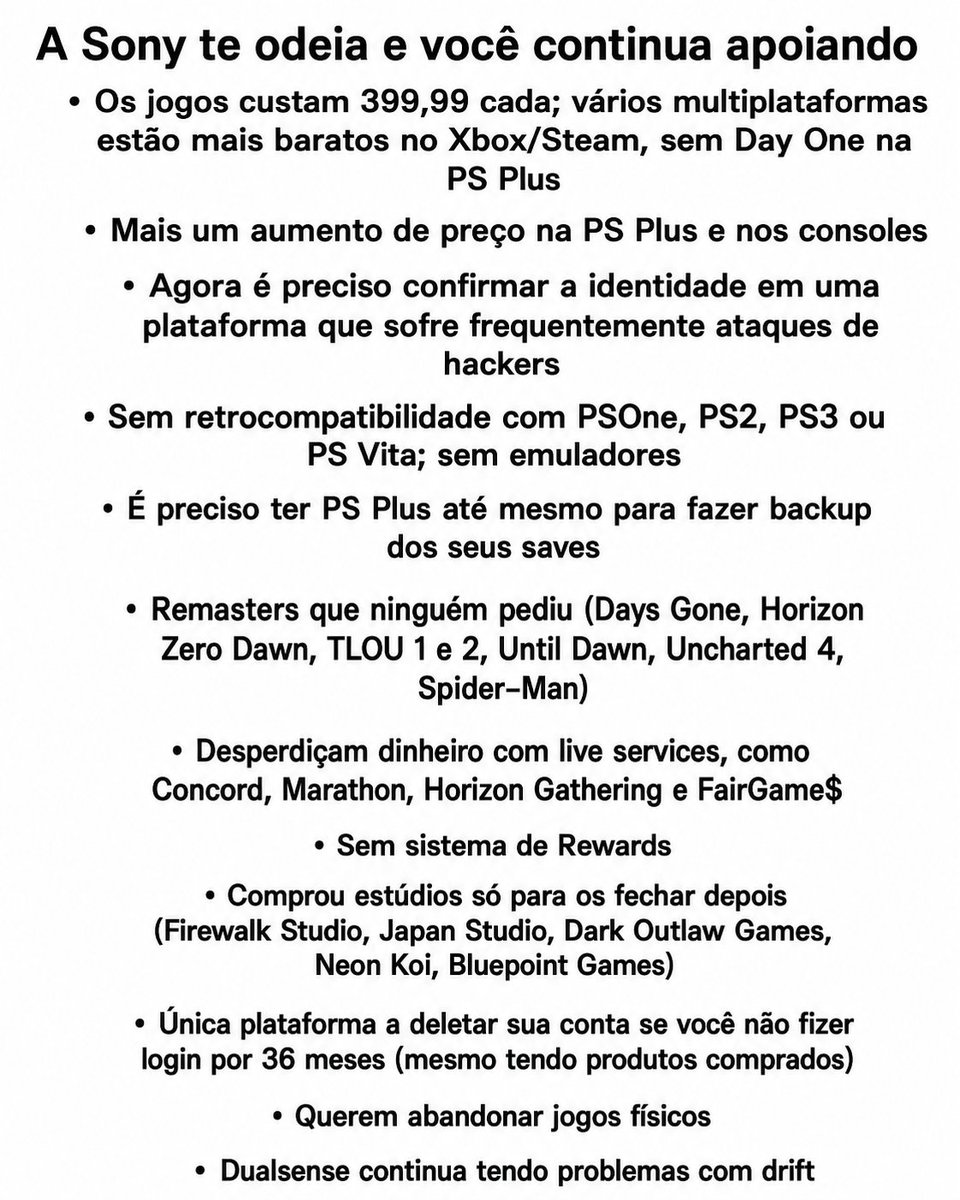 elyelgow's tweet photo. A lista de merdas da Playstation segue aumentando..... https://t.co/BX1P26lUdz