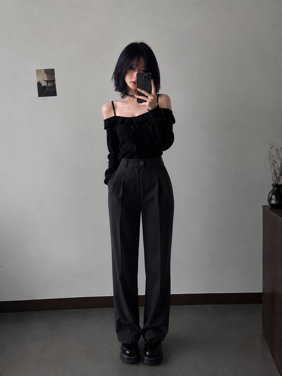 saniaspeaks_'s tweet photo. Generated with GPT image 2 

Prompt:
A soft minimalist portrait of a young woman with sleek dark violet-black bob hair and long wispy bangs partially covering one eye, holding a white daisy flower gently in front of her lips. Pale porcelain skin with a subtle natural blush, deep grey-green eyes, calm mysterious expression, black choker necklace and black off-shoulder top. Clean light grey studio background, soft diffused lighting, delicate shadows, elegant and dreamy atmosphere, ultra-realistic beauty photography, high detail, minimal aesthetic, centered composition, editorial portrait, smooth skin texture, cinematic mood, 3:4 aspect ratio.