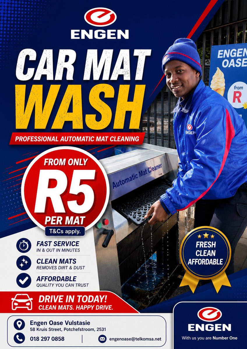 BackmanMedia's tweet photo. ✨ When our client grows, the work grows with them. 🥰

We recently developed a campaign for Engen Oase Vulstasie to promote their car mat washing service. 🌠 

Our clients are at the centre of the work we do.

Their growth is the goal. ✔️ 

#designNshine 🌟💝

#backmanmedia https://t.co/dddmrwR1oD