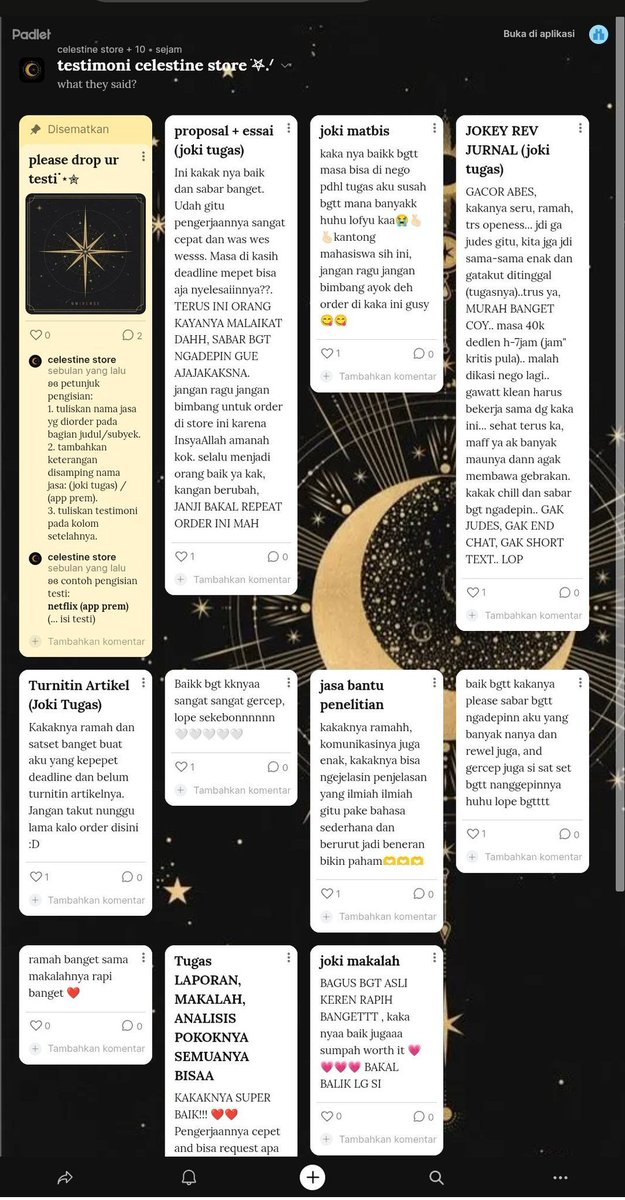 celestask_id's tweet photo. haii guys, yg butuh joki makalah, artikel, laporan kkl, lapkir, skripsi. sini joki ke aku aja. pernah pegang ukm kepenulisan + jd asdos penelitian. testi banyak di profil. pengerjaan manual, ga ngasal. no ai, no copas. payment di akhir. trusted  https://t.co/KHaiumlzfJ
#zonauang https://t.co/7luOmWUvRd