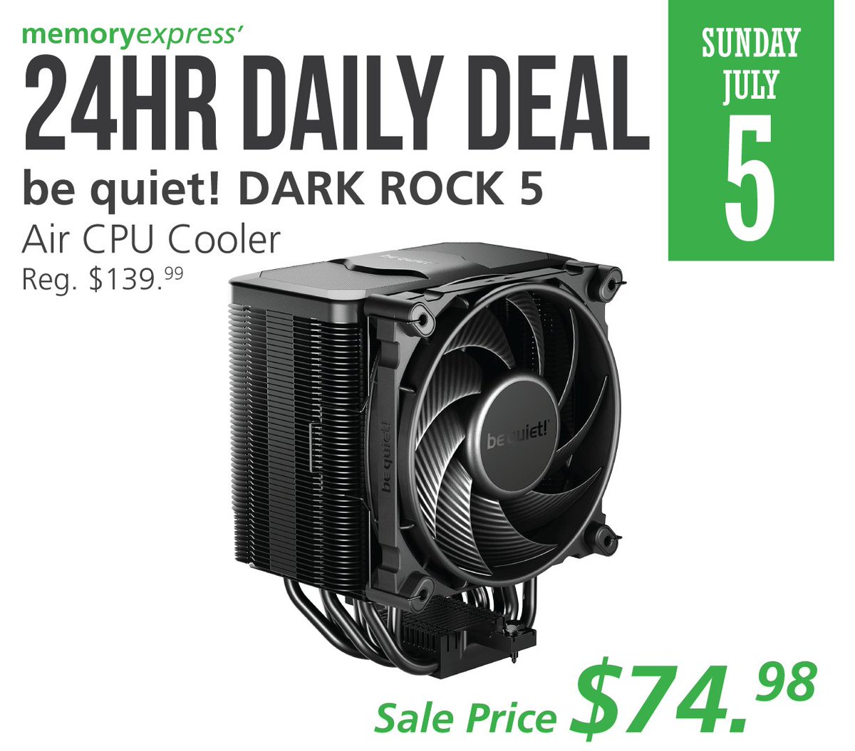 MemoryExpress's tweet photo. #24hrDailyDeal:
Keep your system cool and quiet with the #bequiet! DARK ROCK 5. Strong performance, minimal noise, and a clean design built for serious PC setups.
Get today's 24hr Daily Deal for only $74.98!
https://t.co/9lQrujGmfp https://t.co/lIiI0rP5lY