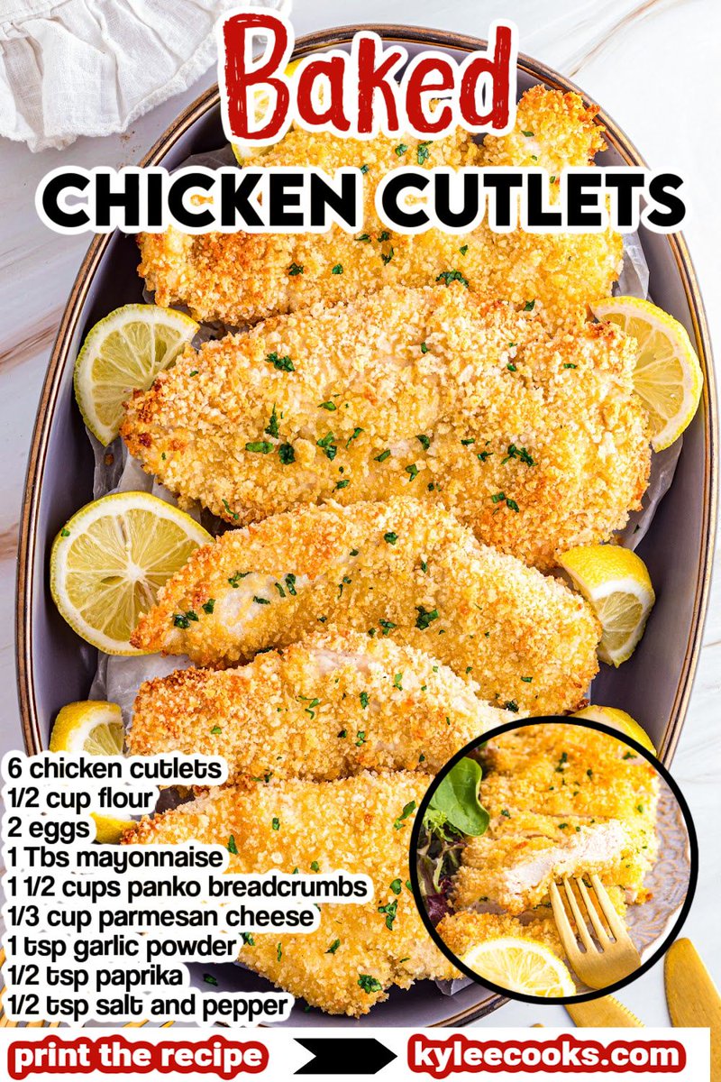 kyleecooks's tweet photo. Want crispy chicken without the mess of frying? These baked cutlets are golden, juicy, and so easy to make. #EasyMeals #BakedChicken #kyleecooks https://t.co/jadvXaKl4C https://t.co/MalpGiOZd7