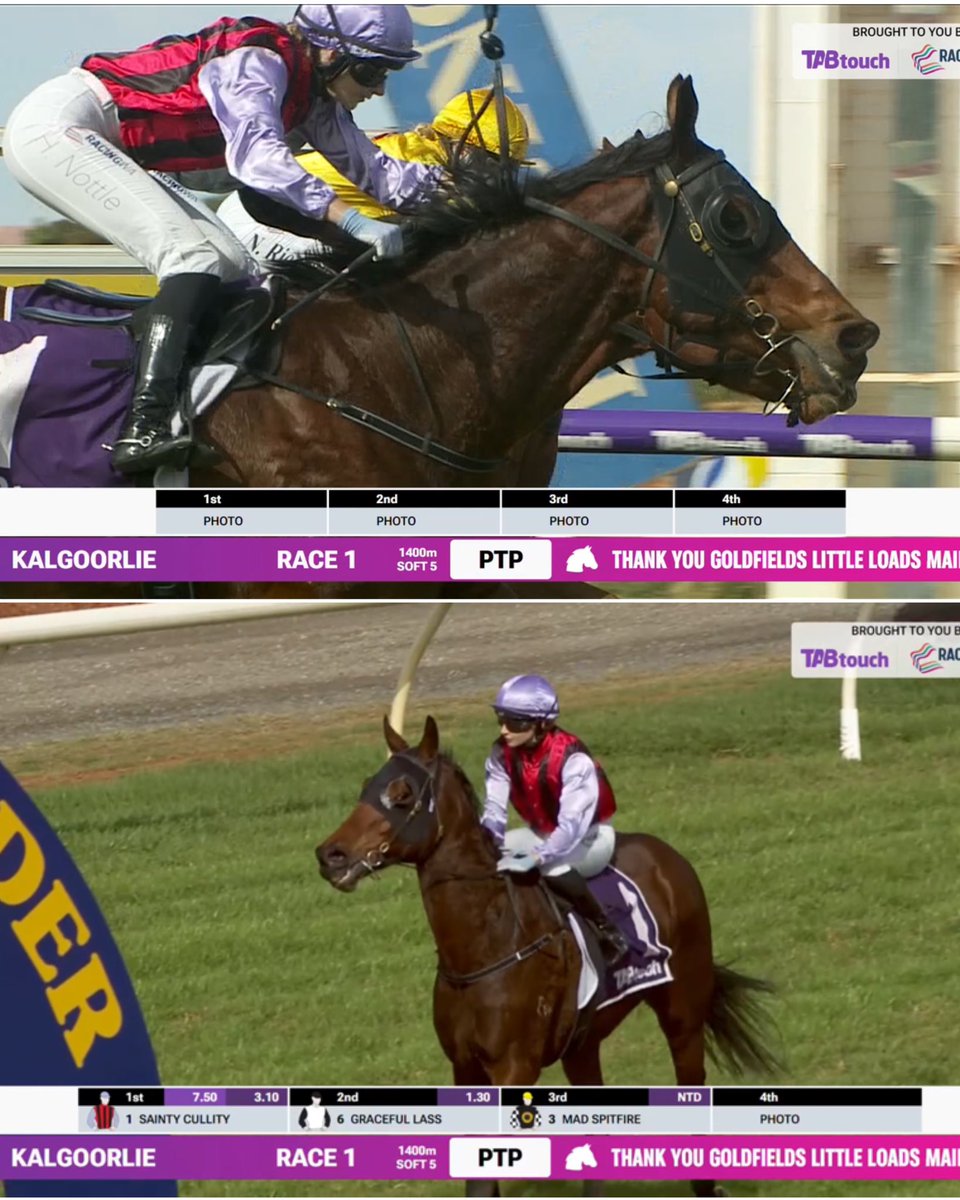 TAB_touch's tweet photo. They don’t get much tighter than that 😳

3 horses hit the line together and it’s Sainty Cullity who breaks through at start number 20! https://t.co/ngug8Cejbi