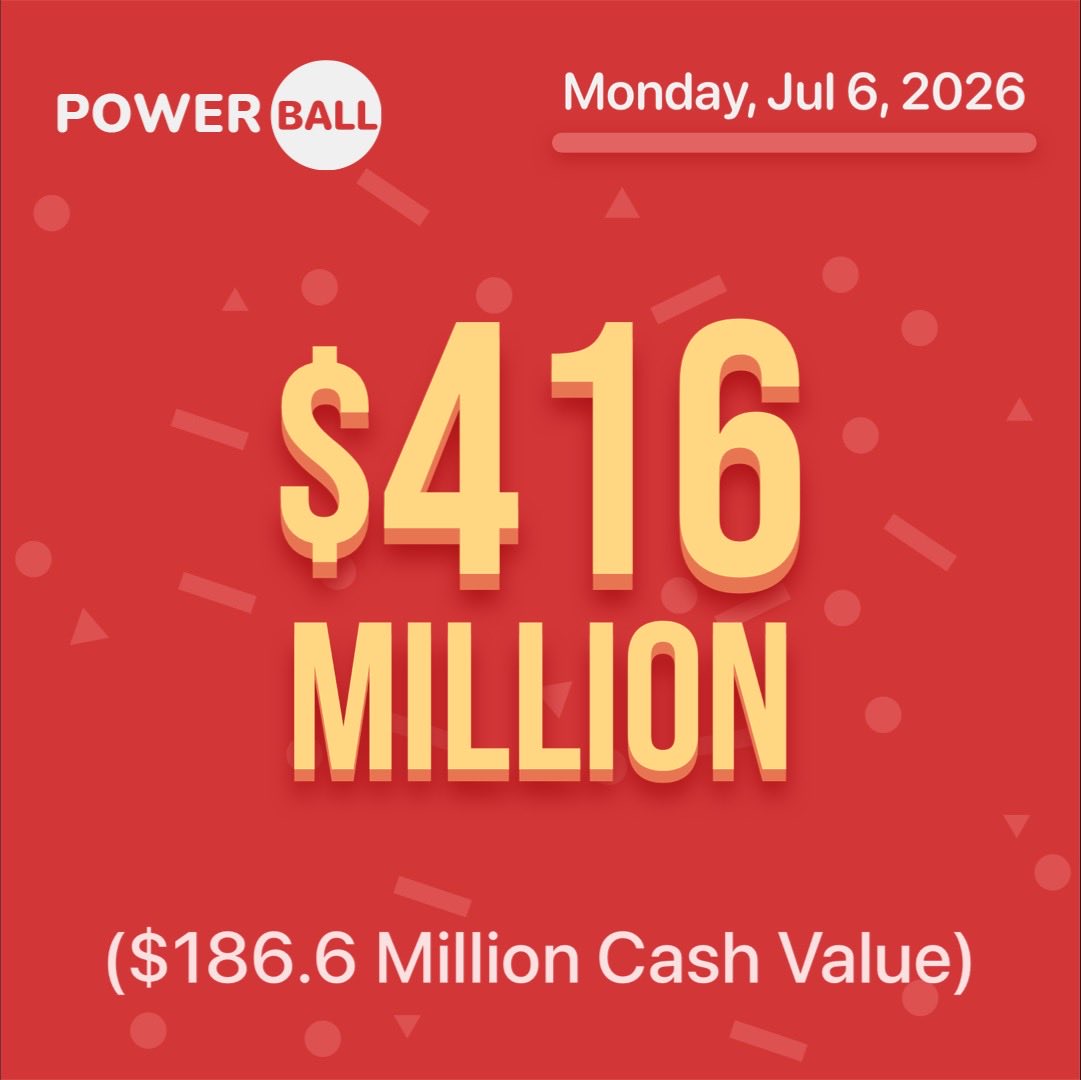 LottifyApp's tweet photo. #Powerball was not hit tonight. 

Jackpot for Monday, Jul. 6 has increased to $416,000,000! 💰💵💰 
 
Good Luck! 
 
#lottery #lotto #loteria #jackpot https://t.co/30AVDLWxdq