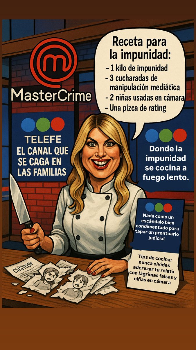 MMargarita61374's tweet photo. Primer lavado de activos: MASTERCHEF  desesperada por quedarse con el lugar, entrega su sueldo como ofrenda y se convierte en productora de su propio programa. Todo con el aval del CEO Darío Turovelzky y los fondos de su socio Martín Miguelez. La jugada es clara: que la contraten a ella y no a Iván de Pineda ni a Jimena Barón. El resultado: un show armado con plata prestada, favores cruzados y la bendición de los que manejan la pantalla.
Un púlpito televisivo, sostenido con la misma rucula sucia que circula entre valijeros y socios de ocasión.