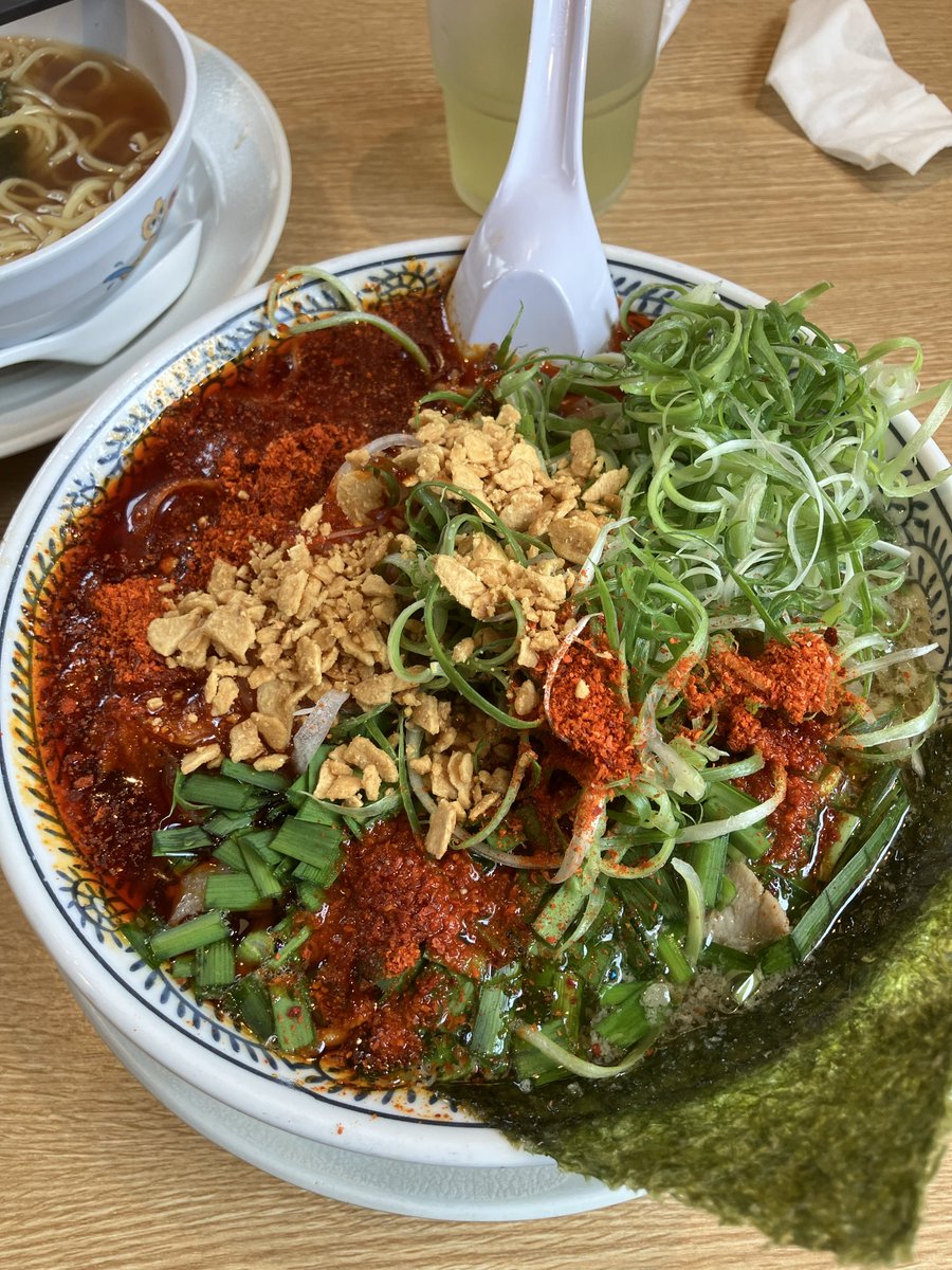 macotodayo's tweet photo. 来週は、TOEIC。あとは、体調整えるのみ。TOEIC前のチートデイ。丸源ラーメン。ニ���ニクチップ入れて、体力回復 https://t.co/h8xgUxnJU7