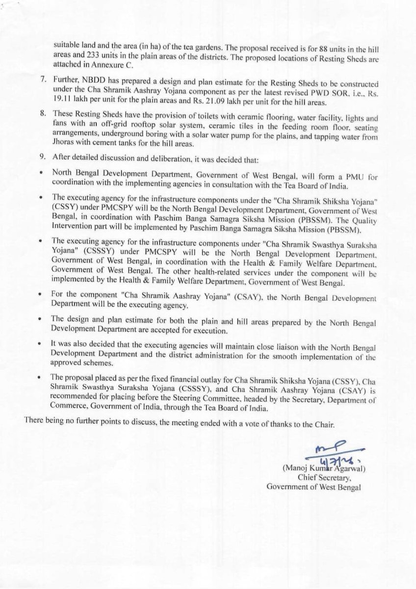 SuvenduWB's tweet photo. We are committed to the comprehensive welfare, development of health and educational parameters of our hardworking Tea Garden Workers of North Bengal.
To ensure expeditious and smooth progress, our State Level Committee recently finalized the implementation plan for the 'Pradhan Mantri Cha Shramik Protsahan Yojana' (PMCSPY) scheme. With a total financial allocation of ₹313.30 Crores, we are bringing transformative changes to the lives of our 'Cha Shramiks'.

Here are the key components of this major initiative:-
📚 Cha Shramik Shiksha Yojana (CSSY): An allocation of ₹177 Crores to boost educational infrastructure and quality interventions for the families of Tea Workers.

 🏥 Cha Shramik Swasthya Suraksha Yojana (CSSSY): A ₹72 Crore investment to upgrade health facilities and ensure robust medical services in our Tea Garden areas.

🏡 Cha Shramik Aashray Yojana (CSAY): ₹63 Crores dedicated to building 321 Resting Sheds (88 in the hills and 233 in the plains). These sheds will be equipped with modern, dignified amenities including off-grid solar power, clean drinking water, comfortable seating arrangements and hygienic ceramic-floored toilets.

The North Bengal Development Department (NBDD) would be leading this effort as the executing agency and will work closely with the Health Department, the Paschim Banga Samagra Siksha Mission and District Administrations to roll this out smoothly. 
Our Government remains steadfast in its dedication to the prosperity and well-being of the Tea Garden Workers.