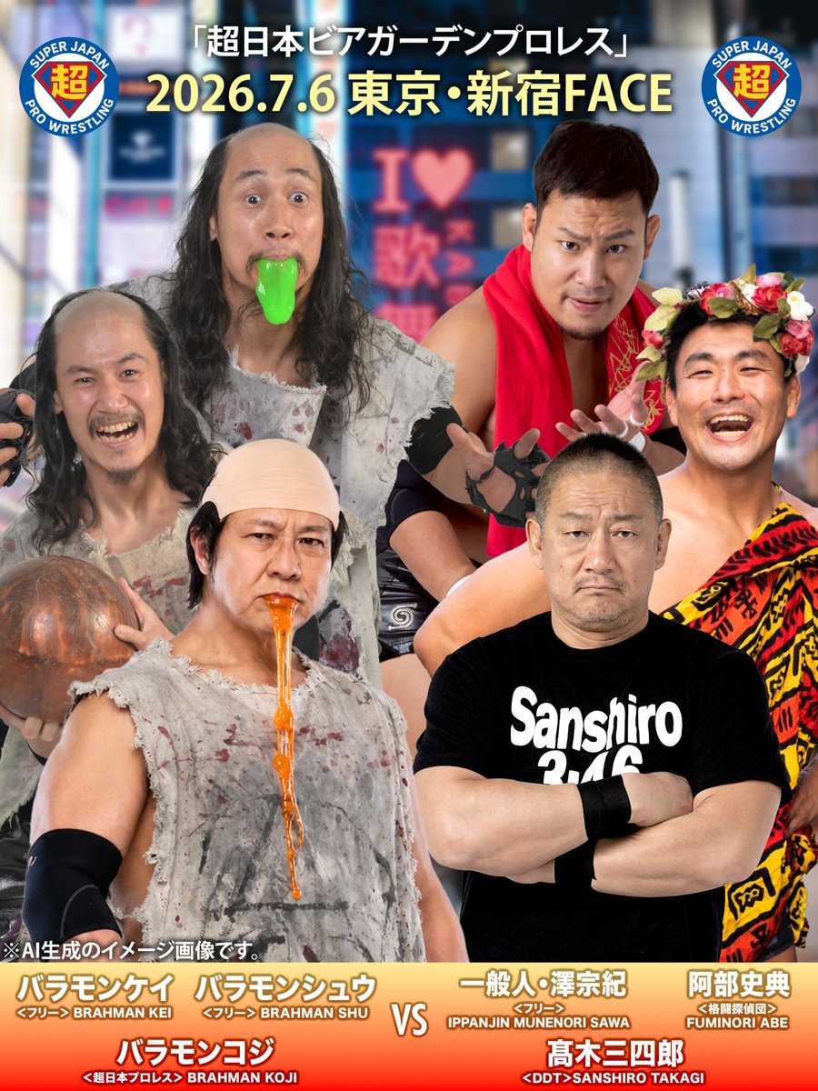 ddtpro's tweet photo. 📢7・6 #超日本プロレス 新宿大会 全対戦カード‼️ 

⚔️セミファイナル　スペシャル6人タッグマッチ⚔️

バラモンコジ バラモンシュウ バラモンケイ vs @t346fire @SAWA_MUNENORI @abe_fuminori 

︎︎︎︎☑︎直前情報
https://t.co/YV1oUXGUGX
☑︎チケット
https://t.co/o7qGIAO7KB 
#ddtpro #格闘探偵団 #KTdan