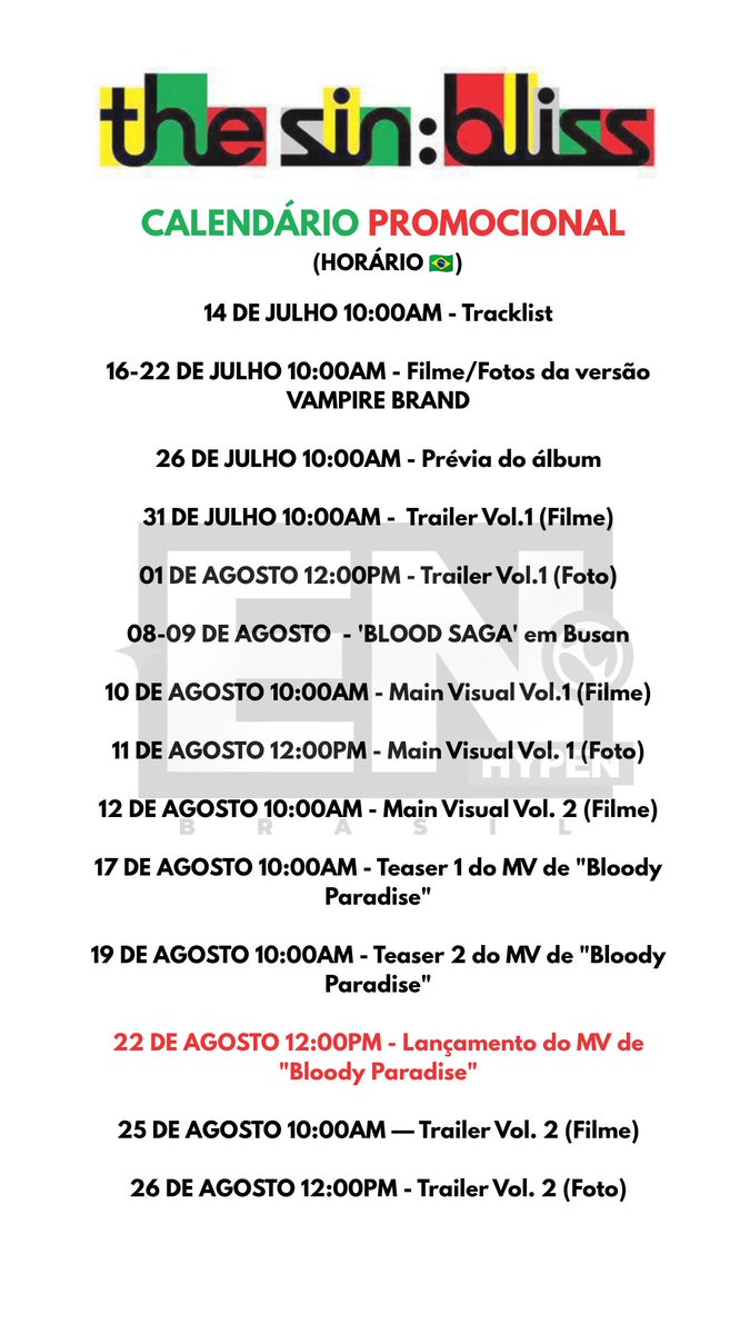 ENHYPEN_Brasil's tweet photo. 🚨 CONFIRA O CALENDÁRIO PROMOCIONAL DE THE SIN : BLISS

@ENHYPEN_members @ENHYPEN #ENHYPEN #엔하이픈 #THE_SIN_BLISS https://t.co/byM4UqkuFN