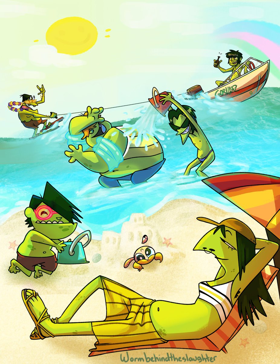 Worm_With_A_Hat's tweet photo. summer secret santa for @chem_xz  #thepowerpuffgirls #gorillaz #fanartㅤㅤㅤㅤ https://t.co/ekiVyBF8E4